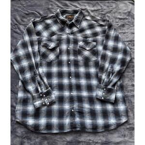 Canyon Guide Outfitters Flannel Pearl Snap Shirt Mens 2XLPlaid Long Sleeve Rodeo